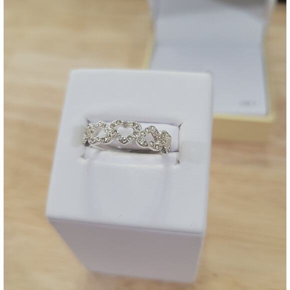 Charter Club Fine Silver Plate Pavé Open Heart Ring Anniversary Gift Size 7 - Picture 3 of 6